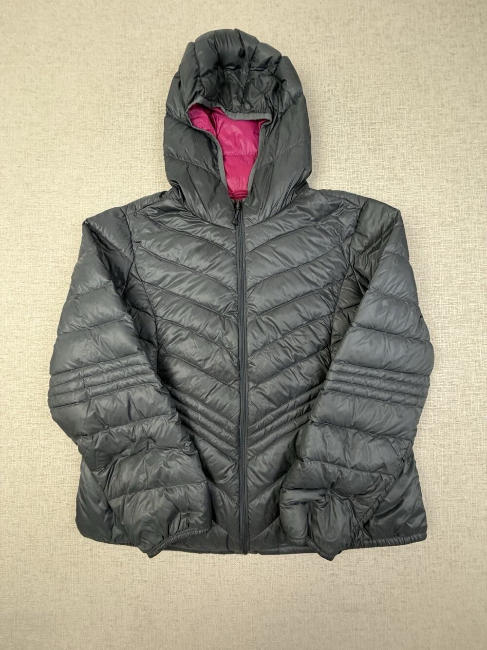 Women’s Packable Down Puffer Jacket Estimated XL Gray Pink Hooded